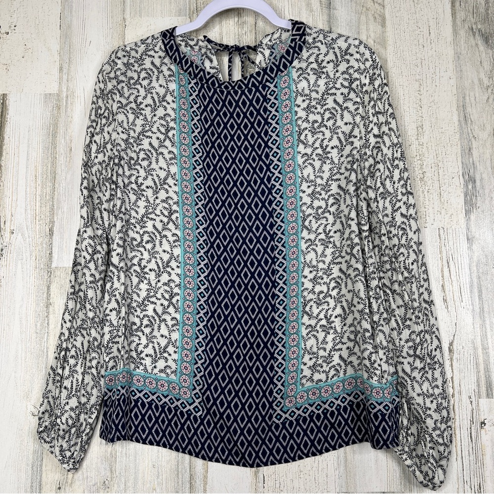 Promod Womens Floral Peasant Blouse Shirt Size 8 US Viscose Multi Floral Art Top